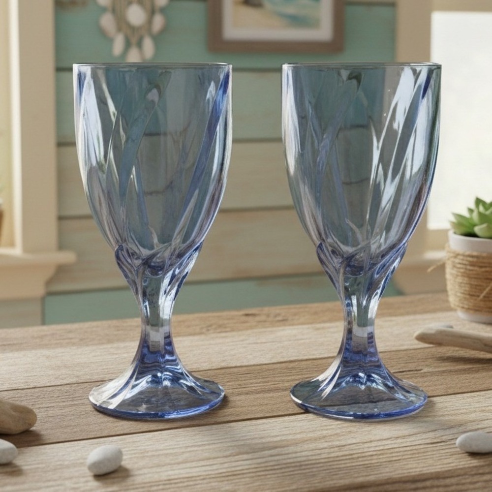 Noritake Sweet Swirl Light Blue Goblets Iced Tea Glass Set of 2 *